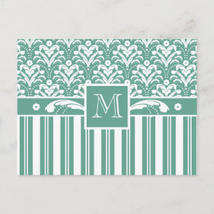 Elegant Sea Grönt Damask med Monogram Vykort