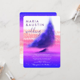 Elegant Sea Sailing Boat Ombre Watercolor Bröllop Inbjudningar