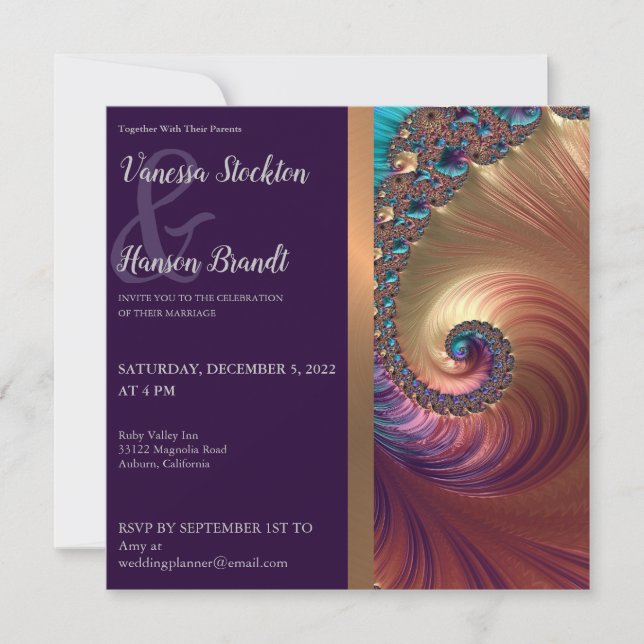 Elegant Sea Snäcka Fractal bröllopsinbjudan Inbjudningar (Framsida)