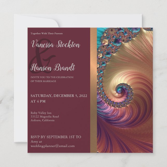 Elegant Sea Snäcka Fractal bröllopsinbjudan Inbjudningar (Framsida)