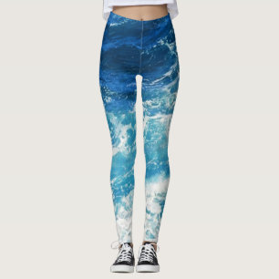 Elegant Sea Vågar Blue Ocean Mönster Leggings