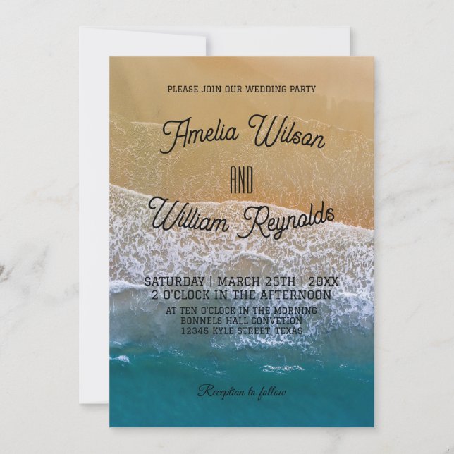 Elegant Sea Vågar Sand Beach Wedding Inbjudningar (Framsida)