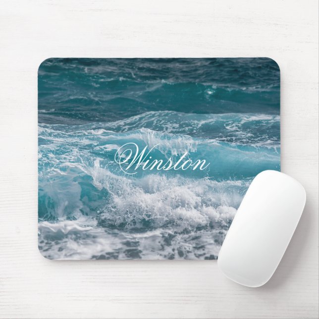 Elegant Sea Wave Pattern Personalized Mouse Pad Musmatta (Med mus)