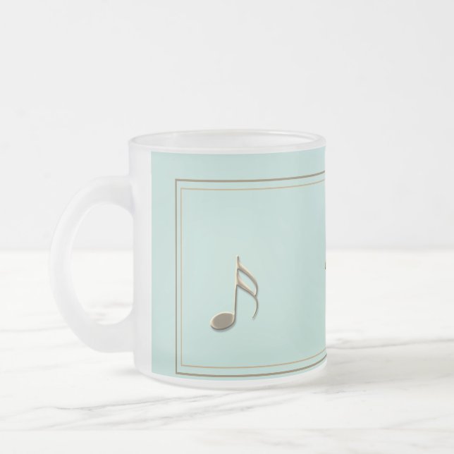 Elegant Seafoam Embossed Music Note Piano Singer Frostad Glasmugg (Vänster)