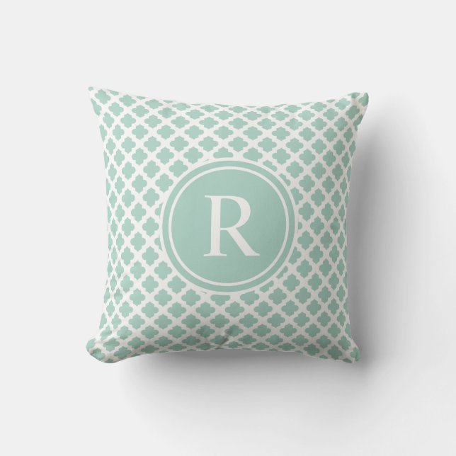 Elegant Seafoam MintQuatrefoil Monogram Kudde (Framsida)