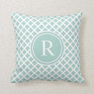 Elegant Seafoam MintQuatrefoil Monogram Kudde