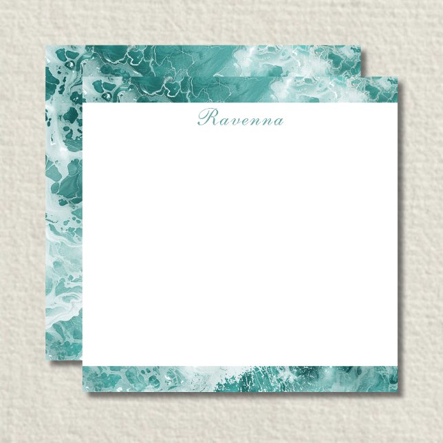 Elegant Seafoam Silver Stripe Custom Name Wedding Anteckningskort (Skapare uppladdad)