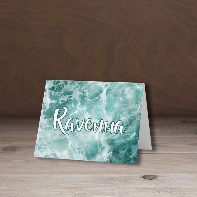 Elegant Seafoam Silver Wedding White Name Anteckningskort (Skapare uppladdad)