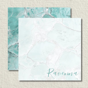 Elegant Seafoam Silvermarmor Bröllop med eget namn Anteckningskort