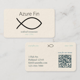 Elegant Seafood Restaurang   Fiskens Logotyp och Q Visitkort