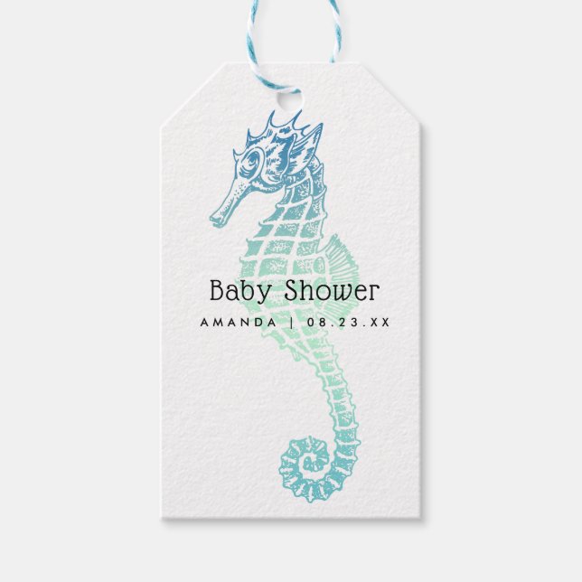Elegant Seahorse Baby Shower Presentetikett (Framsidan)