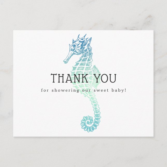 Elegant Seahorse Baby Shower Tack Vykort (Framsida)