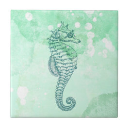 Elegant Seahorse Blue Watercolor Kakelplatta