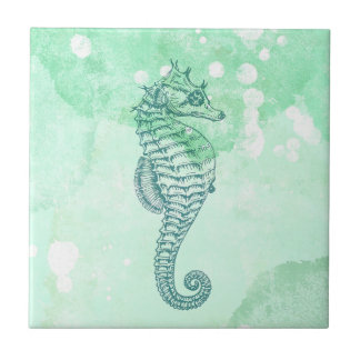 Elegant Seahorse Blue Watercolor Kakelplatta