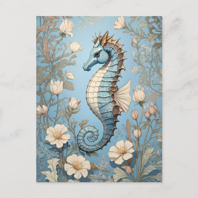 Elegant Seahorse William Morris Inspired Vykort (Framsida)