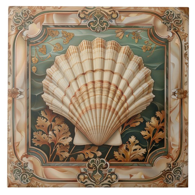 Elegant Seashell Art nouveau dekorativ Kakelplatta (Framsidan)