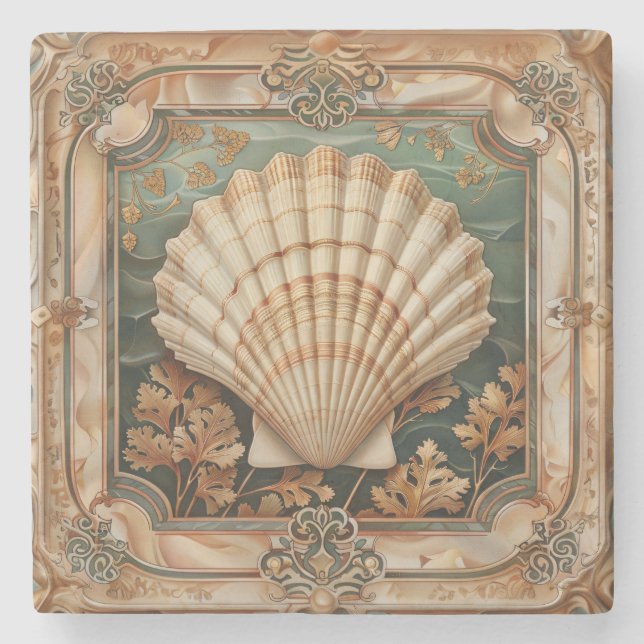 Elegant Seashell Art nouveau dekorativ Stenunderlägg (Framsidan)