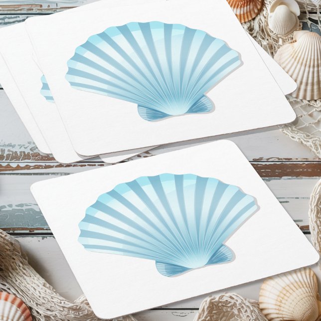 Elegant Seashell Beach Blue Nautical Bröllop Underlägg Papper Kvadrat (Skapare uppladdad)