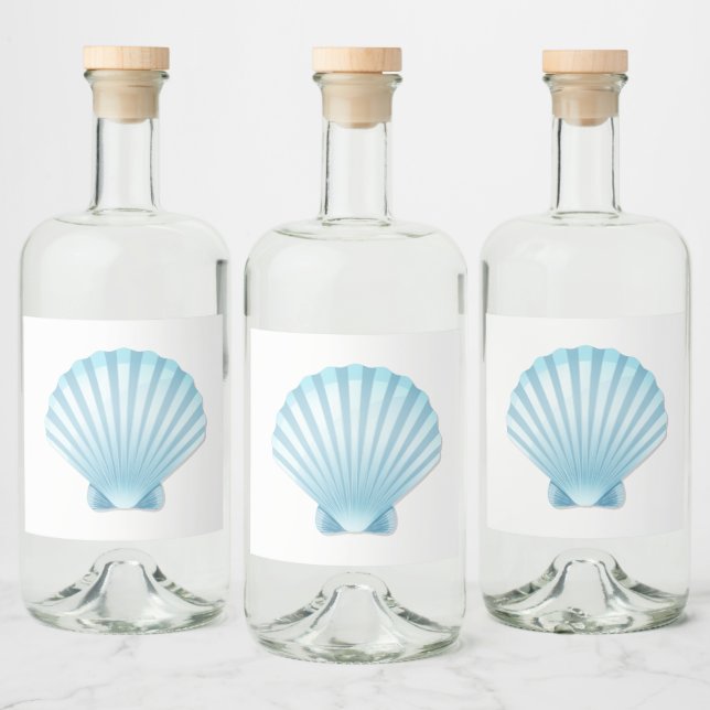 Elegant Seashell Blue Nautical Beach Wedding Spritflaskor Etikett (Flaskor)