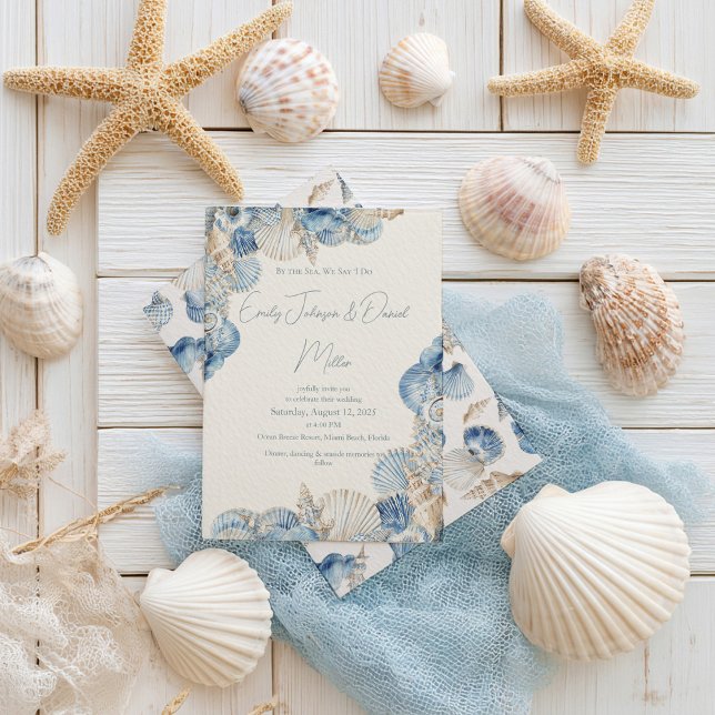 Elegant Seashell Gräns Bröllop Inbjudningar (Skapare uppladdad)