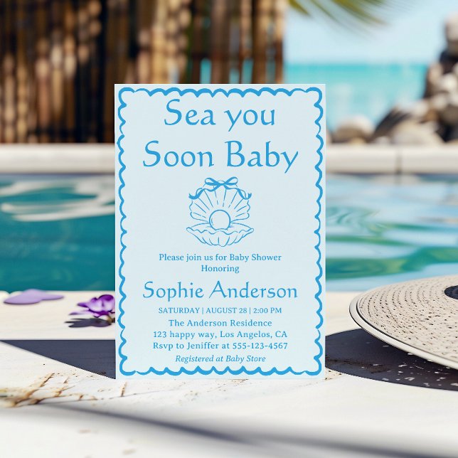 Elegant Seashell Havet Ser Dig Snart Baby Shower Inbjudningar (Skapare uppladdad)