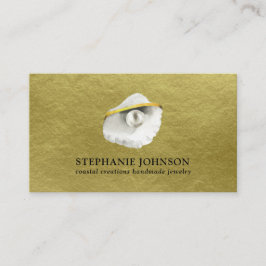 Elegant Seashell med Pearl på Texturerad Guld Visitkort