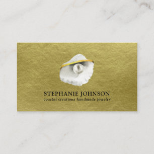 Elegant Seashell med Pearl på Texturerad Guld Visitkort