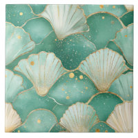 Elegant Seashell och Guld Kustkeramiskt plattor