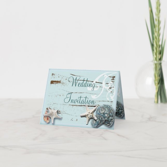 Elegant Seashells Beach Wedding Stationery Inbjudan (Framsida)