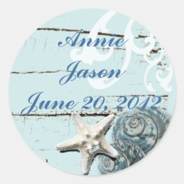 Elegant Seashells Beach Wedding Stationery Runt Klistermärke