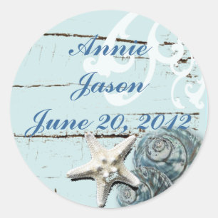Elegant Seashells Beach Wedding Stationery Runt Klistermärke