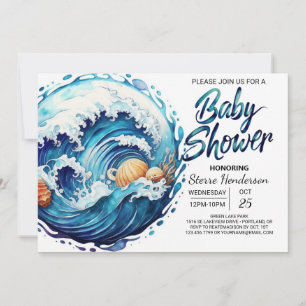 Elegant Seashore Vinkar Baby Shower Inbjudningar