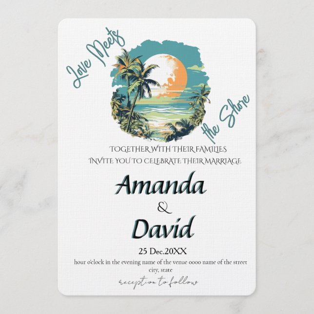 Elegant Seaside Beach Wedding Invitation Inbjudningar (Framsida)