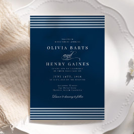 Elegant Seaside Coastal Blue Rand Bröllop Inbjudningar