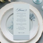 Elegant Seaside Coastal Blue Rand Bröllop Meny<br><div class="desc">Fyll i era borttabletter vid bröllop vid kusten med vår Elegant Seaside Coastal Blue Rand Bröllop Menu. Med en blå bakgrund i bleken med klassiskt mellangärde rand och förfinad marin blå typografi kompletterar den här menyn på ett vackert sätt ett nautiskt tema eller ett havsområde. Med perfekt balans mellan sofistikering...</div>