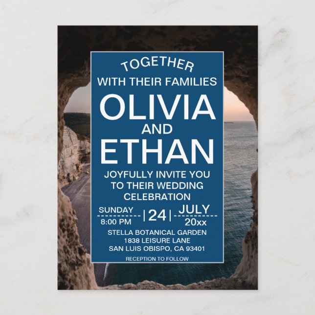 Elegant Seaside Coastal Summer Beach bröllop Vykort (Framsida)