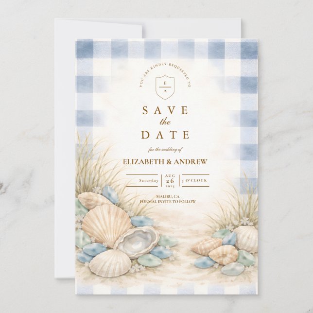 Elegant Seaside Shell Wedding Spara Datumet (Framsida)