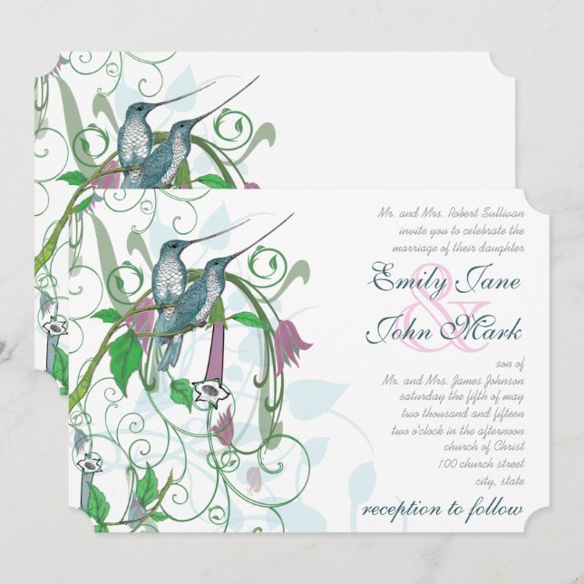Elegant Secret Garden Hummingbird Bröllop Inbjudningar (Fram/baksida)