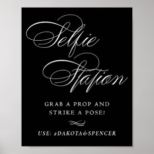 Elegant Selfie Station White-skript Social Media Poster