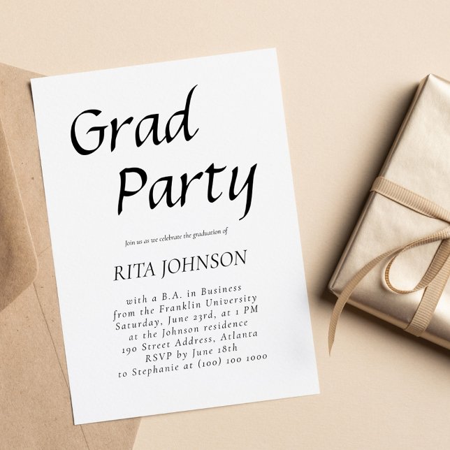 Elegant Senior Grad Party Black White Studenten Inbjudningar (Elegant Senior Grad Party Black White Graduation Invitation)