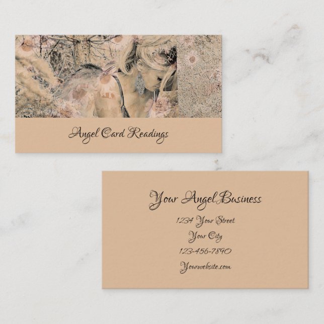 Elegant Sepia Blommigt Angel Card-läsning Visitkort (Fram/baksida)
