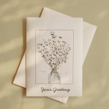 Elegant Sepia Bomullsstjälk Blank Akvarellkort