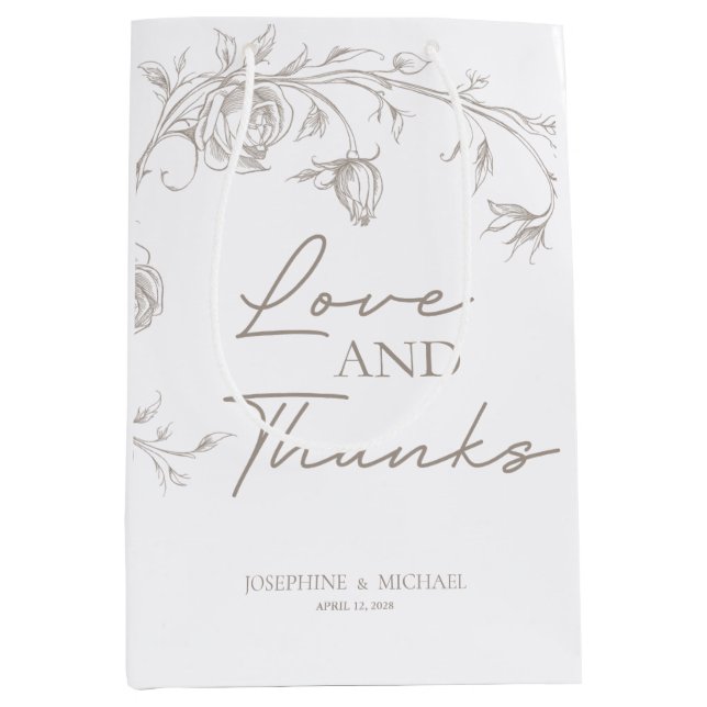 Elegant Sepia Bröllop Välkomst Medium Presentpåse (Framsidan)