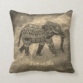 Elegant sepia och svart konstnärligt elefant kudde