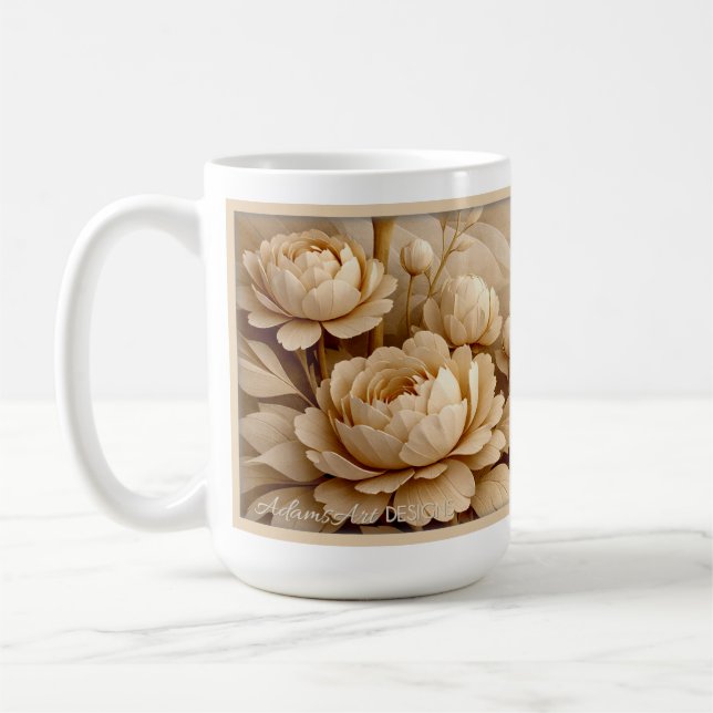 Elegant Sepia Rosengårdsblomma Konst Kaffemugg (Vänster)