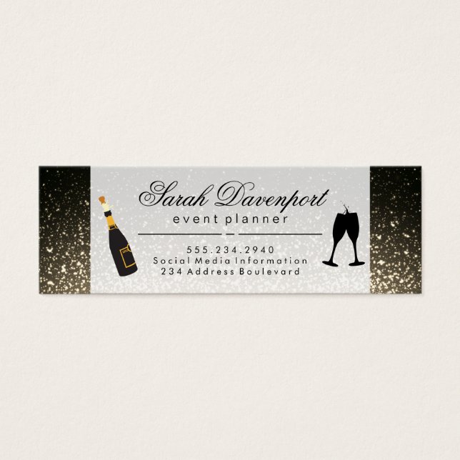 Elegant Sepia Shimmer Champagne Cheers Litet Visitkort (Framsidan)