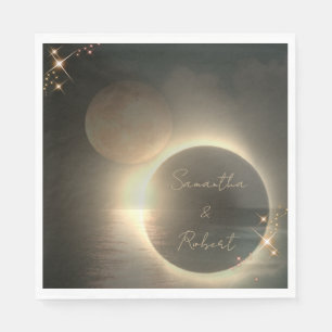 Elegant Sepia Solförmörkelse Anpassad Foto Bröllop Pappersservett