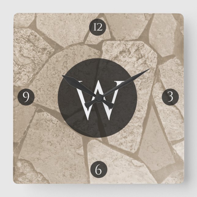 Elegant Sepia Toned Cracks Stones Fyrkantig Klocka (Framsida)