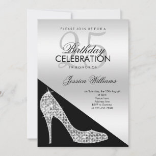 Elegant Sequin Stiletto, Silver & Black Birthday Inbjudningar