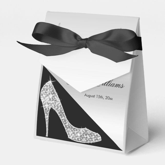 Elegant Sequin Stiletto, Silver & Black Birthday Presentaskar (Framsidan Sidan)